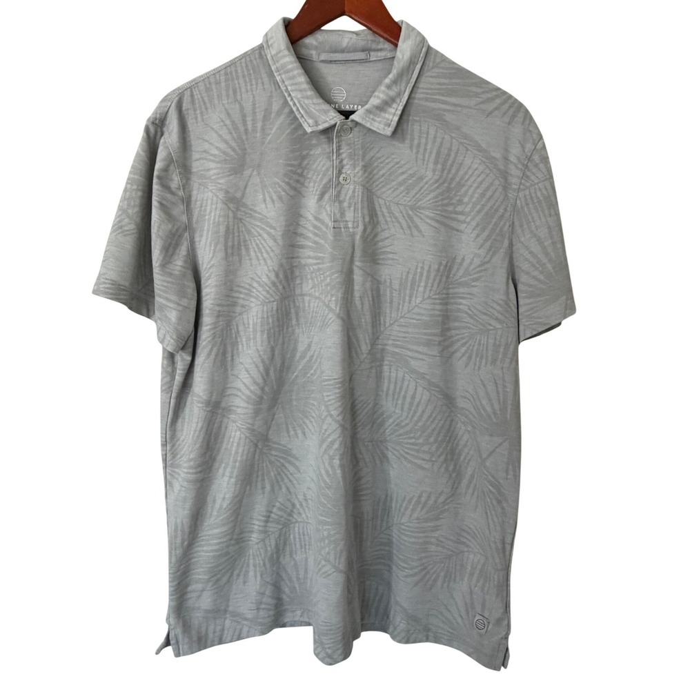 Marine Layer The Air Polo Mens Large Gray Palm Leaf Print Short Sleeve 16324